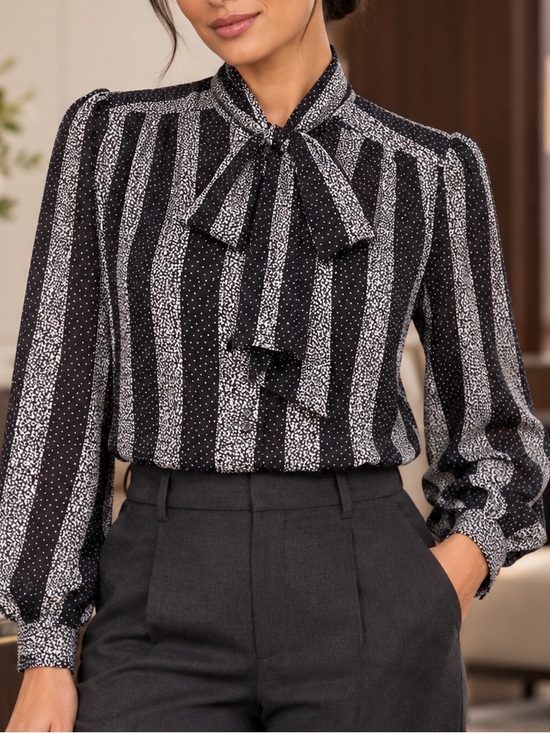 Susan Hutton Tops - Susan Hutton-Vintage Black & White Tie-Neck Blouse Size 8
